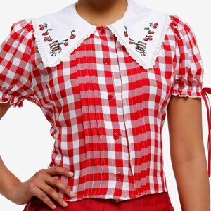 NWT Gingham Cottagecore Lace Collar Blouse